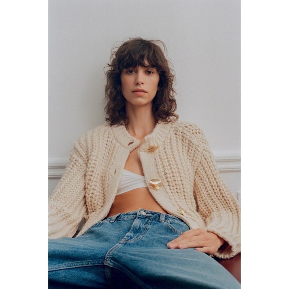 NWT!! ZARA Chunky Knit Cardigan Sweater Solid Ivory Blogger Favorite Small - Picture 9 of 16